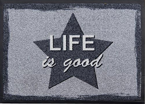 Doormat/Door mat/Doormat/Door mat/Doormat/Door mat/door mat/Doormat/Mat/Door mat/star LIFE IS GOOD Grey – Pleasant Ride/Flexible/Non-Slip/Size Approx. 50 x 70 cm/Floor Mat for entrance area/Ideal for your patio/Experience Easy Clean Mats in all their Variety. The Easy Clean Mats are Washable at 40 °C, suitable for tumble drying
