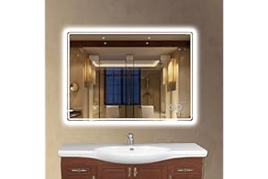 Plumbsys Espejo de Baño con Luz LED,60x80cm, Antivaho, Interruptor Táctil, 3 temperaturas de Color,Espejo de Baño Pared con Iluminación
