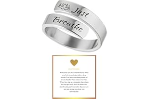 Aidenn Just Breathe Anxiety Rings for Women,Adjustable Heart Ring, Stainless Steel Spiral Wrap Healing Rings Encouragement Heart felt Gift