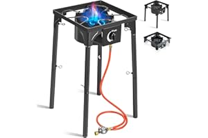 BACOENG Réchaud à gaz 10KW avec pieds amovibles, Rechaud gaz d'extérieur Avec tuyau de gaz de 1.5 m et régulateur de pression de gaz de 50 mbar