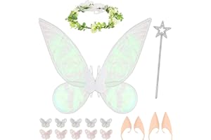 Hysagtek Lot de 17 ailes de fée, accessoires de costume pour filles et femmes, ailes de papillon étincelantes avec oreilles d'elfe, couronne de fleurs, bal masqué, fête d'anniversaire