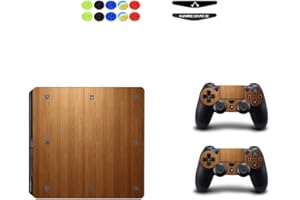 Skin for PS4 Slim, Chickwin Vinyle Protective Autocollant Decal Sticker pour Playstation 4 Slim Console + 2 Dualshock Manette Set + 10pc Thumb Grips + 2pc Light Bar au Hasard (Bois)