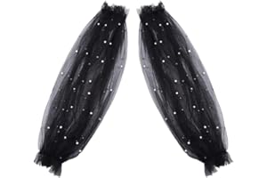 GORGECRAFT 2Pcs Removable Tulle Puff Sleeves Black Polyester White Faux Pearls Beaded Detachable Long Bridal Sleeve Lace Appliques Costume Accessory for Wedding Dress Prom Evening Party 61x22.5cm