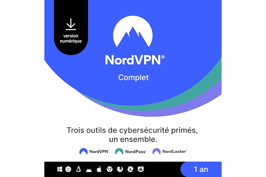 NordVPN Premium, 1 An, Pack VPN & Logiciel de Cybersécurité, Code Numérique