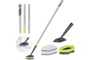 ‎MYIOSUS Myiosus Szczotka do szorowania z trzonkiem, 2 w 1, szczotka do czyszczenia łazienki, z trzonkiem o długości 118 cm, szczotka do szorowania podłogi z 3 wymiennymi głowicami szczotki, do łazienki,