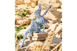 MINGZE Fairy Garden Statue, Outdoor Sitting Magic Elf Bird House Ornaments Winged Angel Fairies Sculpture Resin Figurine for Patio Yard Porch Christmas Landscape Home Decoration - Style 3