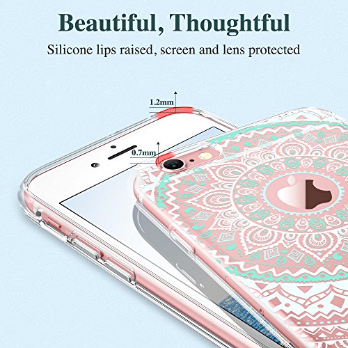 iPhone 6 Plus / 6S Plus Case, ESR Henna Mandala Floral Designer Hard Shell Case [Clear Back Cover, Slim Fit, TPU Border] Flowers Printed Thin Cute Design Vintage Retro Style for Girly Girls Women Apple iPhone 6 Plus/6S Plus (Mint Mandala)