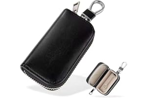 MONOJOY Keyless Go Schutz Autoschlüssel Faraday Tasche Autoschlüssel Signal Abschirmbox RFID Diebstahlschutzbox aus Leder Fernbedienung schlüsseletui mit Haken und Schlüsselring(Schwarz)