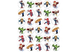 RONNIES-BAKERY-COMPANY 30 decoraciones comestibles para cupcakes de Marvel Superhero Squad para tartas de cumpleaños