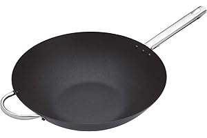 MasterClass Wok Carbon, Non Stick, Carbon Steel, 8 Litres Wok Pan, 35.5cm (14''), Black