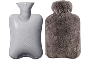 BEASERT Hot Water Bottle with Soft Cover, 2-in-1 Water Bag for Cold & Hot Compress, Hand Feet Warmer, Christmas Winter Gifts, Fluffy Super Soft Faux Fur 1 litre (Brown)