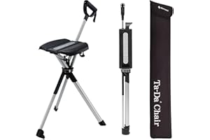 STEP2GOLD Ta-Da Chair Series 2 - Walking Stick with Seat, Lightweight Aluminium Pole Frame & Sturdy Foldable Stool (up to 136kg), Easy Folding Design, Ideal for Hiking & Outdoor Activities