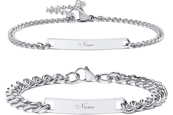 VNOX Bracelets Couple Personnalisés (2 Pièces) – Bracelets Partenaire avec Gravure Gratuite, Cadeau Saint-Valentin pour Lui & Elle, Amour, Famille, Sœur