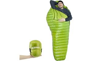 NewDoar Ultralekki śpiwór puchowy, kompaktowy śpiwór 32-41F, waży 708 ml, wiosna, lato, jesień, na wędrówki na świeżym powietrzu, kemping, lekki i ściśliwy (zielony mumia)