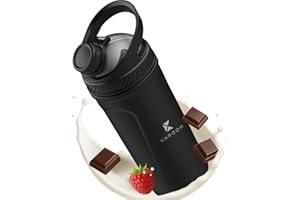 Khroom Thermo Protein Shaker 700 ml aus Edelstahl | 12 h heiß/kalt | auslaufsicherer Deckel | spülmaschinenfest | Mix-Einsatz für Eiweißshake, Smoothie, Tee (Schwarz)