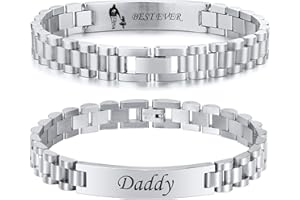 TempBeau Daddy Gifts Mens Bracelets : Engraved Dad Silver Black Link Chains BEST DAD EVER Stainless Steel 21cm Jewelry Gift in Father's Day Birthday Thanksgiving Christmas