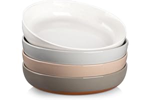 MALACASA Pasta Bowls Set of 4, Large Pasta Bowls, Ceramic Soup Bowls, 48 OZ, 9 inch, Microwave and Dishwasher Safe, Multi-Coloured, Serie Tara