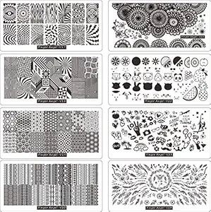 FingerAngel 10 Pcs Nail Stamp Plates set 8 Nail art plate 1Stamper 1Scraper 1storage bag Nails Art Stamping Plate Scraper Stamper Set Leaves Flowers Animal Nail plate Template Image Plate
