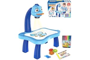 MOMSIV Aolieh Proyector de Juguete para Dibujo y Calcado, Mesa con Proyector Inteligente de Dibujo y Trazado para Niños, con Luces y Música (Azul)