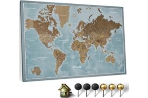 CANVASCALE Canvas World Map with Cork Pin Board - English Lettering - Decorative Wall Decoration for All Rooms - Canvas Pictures with World Map Motif (120x80 cm, Pattern 2)