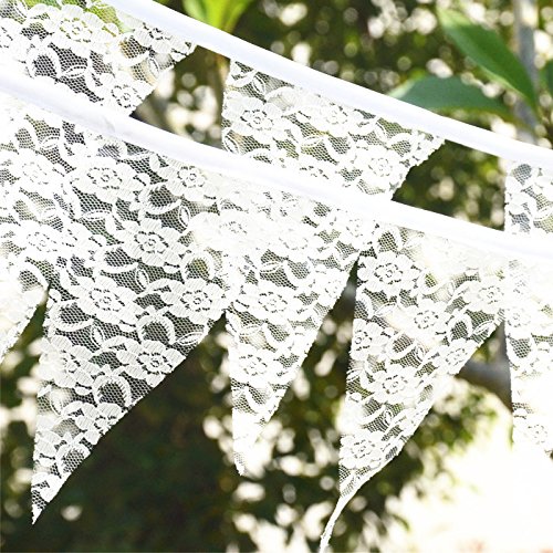 Musuntas 2.3m Lace Leinen Vintage Bunting Gewebe-Fahne Shabby Chic Dreieck Wimpel Girlanden Hochzeits Geburtstags Party Dekoration