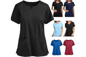PJQQ Scrub Top,Women's Workwear Tops Stretch Mock Wrap Shirt Short Sleeve V-Neck Mock Wrap Top Working Uniform Comfortable Loose Women Shirt