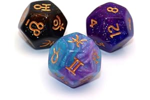 CREEBUY 3 Pieces Acrylic Pearl Astrological Dice for Constellation Divination Accessory 3 Colors D12 Glitter Dice Set