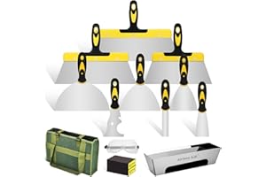 Airless SJG Kit d'outils manuels pour cloison sèche, grattoir à peinture en acier inoxydable, poêle à boue de 35,6 cm, couteau à mastic 9 pièces, outil de plâtrier pour cloison sèche pour réparer les