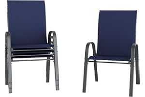 Amopatio Garden Chairs Set of 4, Stackable Dining Chairs Patio Chair for All Weather, Breathable Garden Outdoor Furniture for Backyard, Deck, Blue