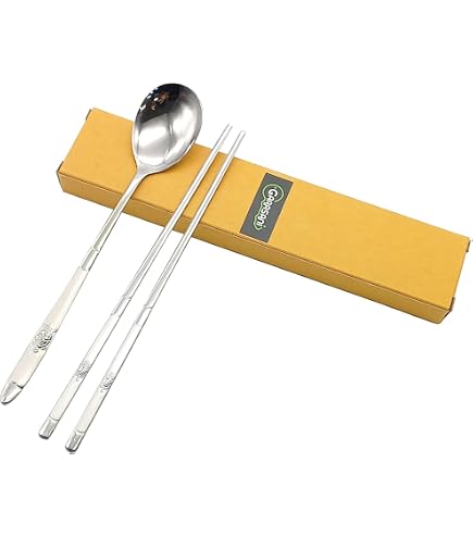 Koreanisches Besteck-Set – Löffel & Essstäbchen Aus Edelstahl, Graviert Mit Happy Face, 21 Cm & 22 Cm, Geschenkidee