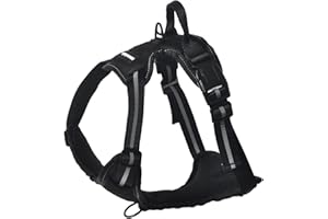 Amazon Basics Arnés para perro con diseño sin tirones, ajustable, suave, acolchado, chaleco, con tiras reflectantes, negro, pequeño
