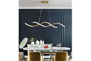 LANEKD Lampa wisząca LED do jadalni, sufitowa, nowoczesna, ściemniana, pilot zdalnego sterowania, do kuchni, salonu, z regulacją wysokości, żyrandol do korytarza, baru, łazienki (złota, dł. 110 cm)