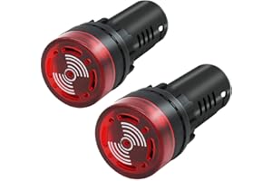mxuteuk 2Pcs 22mm AC/DC 220V Red LED Buzzer Flash Alarm Signal Indicator Light AD16-22SM-RR220V