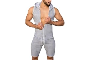 AIEOE Tuta da uomo senza maniche, con cerniera, slim fit, elasticizzata, maglietta e pantaloni corti, taglie S-3XL