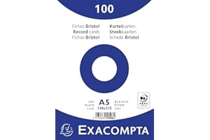 Exacompta 10508E - Pack de 100 Fichas Bristol, en Blanco Liso (No Perforado) - Tamaño: A5 14,8 x 21 cm - Color - Blanco
