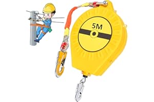 BOVDC Dispositivo Anticaídas Retráctil 3-20m, Línea de Vida Autoretractil Homologada, Verde/Amarillo Anticaidas Retractil Seguridad para Trabajos Aéreos, Carga Máxima:150kg(Amarillo, 5m)
