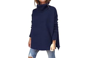 ASKSA Damski sweter z golfem, sweter z dzianiny, długi rękaw, oversize, sweter z dzianiny, z długim rękawem, jednokolorowy, na co dzień, z dzianiny