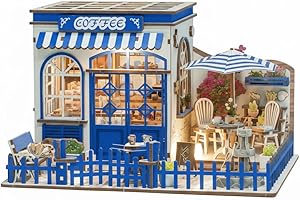 MAKEASY Book Nook Café, Maisons de Poupées Kit DIY Miniature Bibliothèque décoration avec Lumière LED, Maquette 3D et Serre-Livres Booknook, Noël Cadeau Créatif