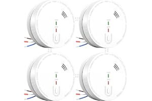 Andyssey GS517A Wired Smoke Alarm Mains powered, Interlinked Mains Smoke Detector 1 Year Replaceable Battery Back-up, Fire Alarm with Silence Button, EN 14604 Standard (4-PACK)