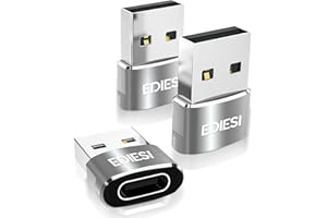 EDIESI, Adaptador USB a Tipo C, Pack 3, para Carga Rápida y sincronización de Datos, Compatible iPhone 15/14/13, iPad, Galaxy, CarPlay, AirPods (Plateado)