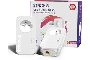 STRONG CPL AV1000 Mbps, Prise Intégrée, Box CPL HomePlug AV2, Port Ethernet Gigabit, Plug & Play, Compatible avec Toutes Les Box, Mode économie d’énergie, Sécurité à Une Touche, Kit de 2 (PL1000S)