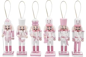 COSORO 6 Stück 12cm Rosa Weihnachten Nussknacker Figur Klein,Holz Nussknacker Soldat Traditionelle Weihnachtsdekoration Indoor Klassische Kiefernholz Ornamente für Weihnachten Weihnachtsbaum Dekoration