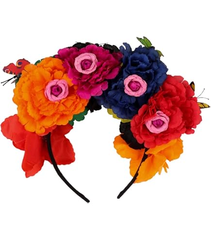 Bandeau Floral Mexicain FRCOLOR - Couronne Fleurs Orange Pour Cosplay, Halloween Et Fêtes