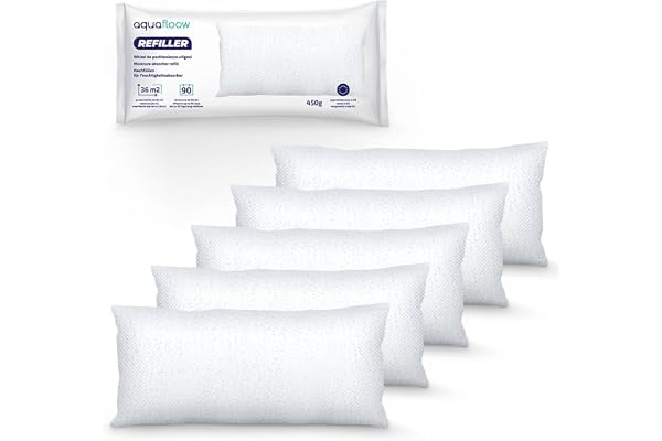 Aquafloow 5x Sachets de Granulés pour Déshumidificateur 450 g, Contrôle des Moisissures pour Pièces de 40 m² | Recharges Ultra-Absorbantes