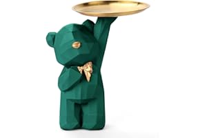 GUICHENO Bear Figurine Decorative with Tray Bear Figures Statue Bear Sculptures with Decorative Tray Bear Tray Decorative Resin Animal Sculpture Decoration Bear Figure Decoration for Hallway