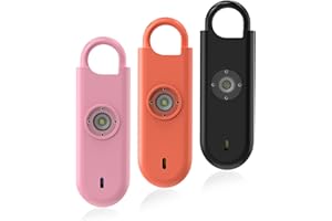 Fauxomor Alarma Personal para Mujeres, Pack de 3 de 140 dB Llavero Autodefensa Personal con Luz Estroboscópica e Aviso de Batería Baja, Regalo para Niños y Personas Mayores(Rosa+Naranja+Negro)