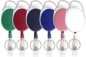 FINDIR 6 Piezas Llavero Retráctil Mosquetón de Carrete de Tarjeta y Clip de Cinturon con Cordón de Nylon Extensible llavero para Tarjeta Identificativa ID Badge Extensible 70cm