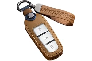 ‎ONTTO ontto Autoschlüssel Hülle Schlüsselcover Passt für VW Passat B6 B7 3C B7 Magotan CC (nur Keyless) Fernbedienung Schlüsselanhänger Leder Schlüsseletui Schutzhülle 3 Tasten AutoZubehör -A Braun