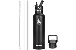 XACIOA Stainless Steel Water Bottle with Straw -for Hot/Cold Drinks 500/750/1000/ml Vacuum Insulated Leak Proof Water Bottle,BPA Free - with 2 Replacement lid and Straw Brush