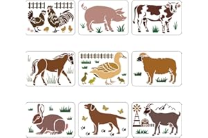 FINGERINSPIRE, Stencil con animali da fattoria, con pollame, modello per dipingere su pareti, tela, legno, piastrelle, carta, pavimento, 29,7 x 21 cm, 9 pezzi